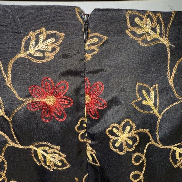 Silkland Fringed Maxi black Floral Embroidered  skirt Brown/Gold/Red Sz 10 - Picture 4 of 8